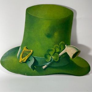 Vintage St. Patrick’s Day Die Cut Leprechaun Top Hat Shamrock Decor
